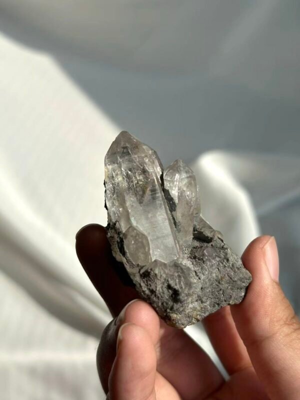 Black Iron Ore & Calcite Intergrown Himalayan Crystal Cluster  15E