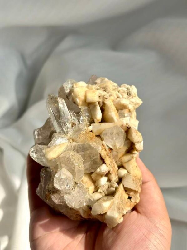 Himalayan Crystal Ornament with White Chocolate Calcite Symbiosis  13H