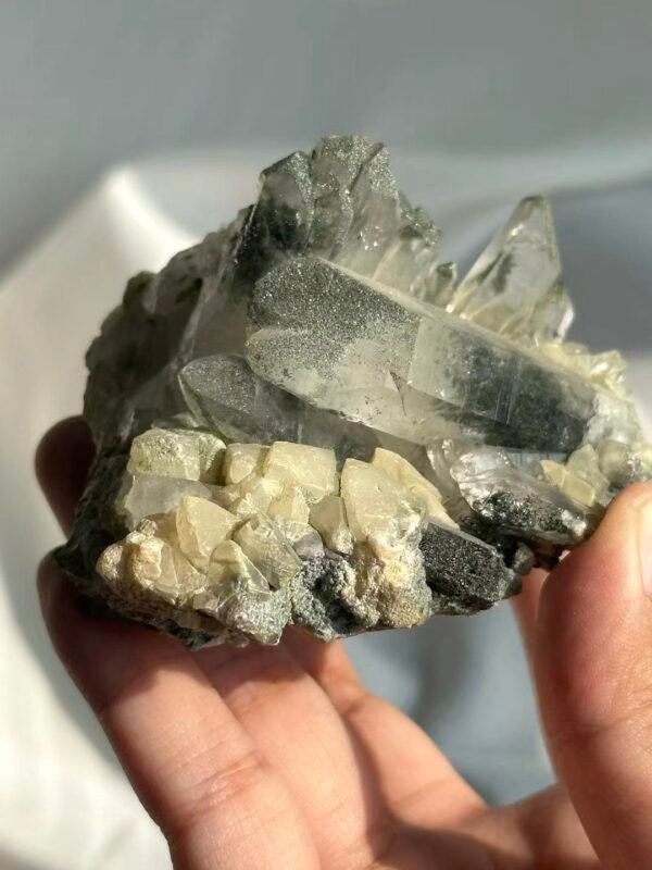 0f0516e93d75a203770d278061e90d4a Green Phantom-Calcite Intergrown Himalayan Crystal Cluster 15D