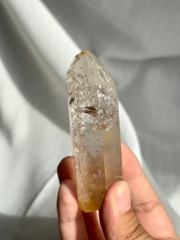 White Translucent Flashy Himalayan Crystal Palm Stone  12B