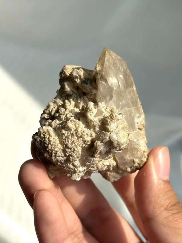 Intergrown Himalayan Crystal with Platinum-White Calcite, Fine Sparkling Mica & Small Green Ore  15F