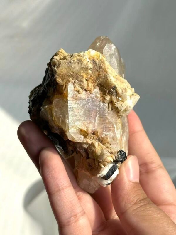 1aa861d89b066e264b97f1a50a9d6d16 Himalayan Crystal Intergrown with Black Tourmaline & Albite - Medium Handheld Size 15G