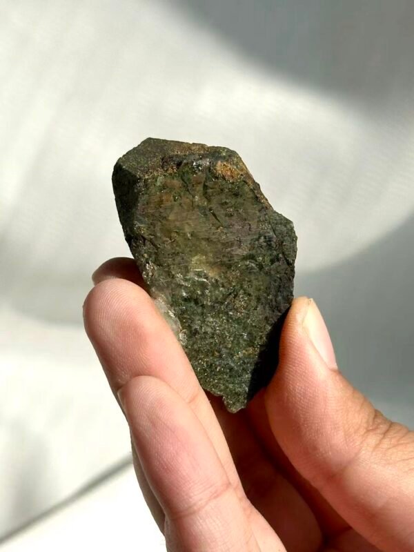 Small Single Himalayan Crystal (from Tibetan Mining Areas) with Enclosed Deep Green Phantom Quartz  14I