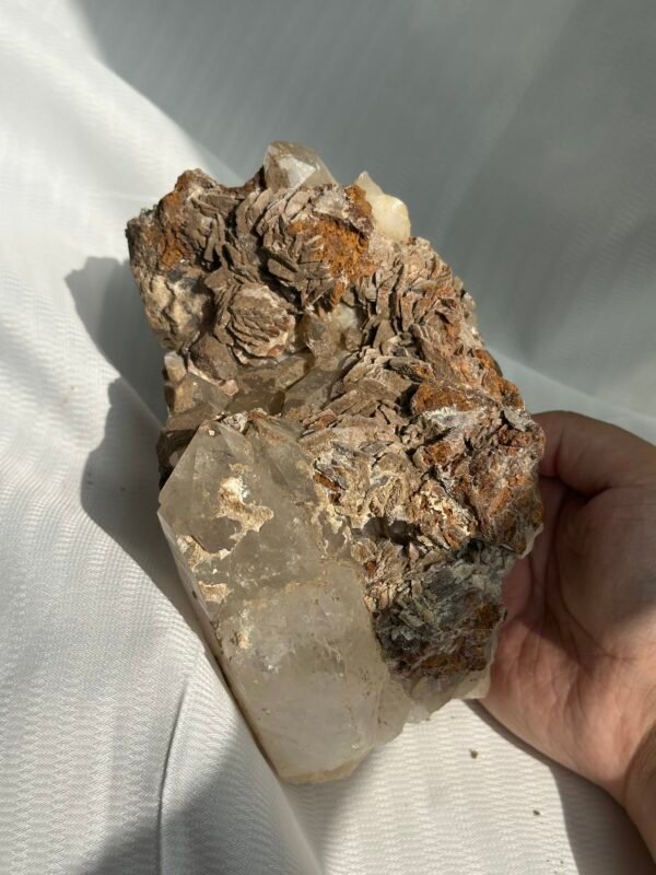 1ded295c137afa7f2e7f7f75dece5a82 Tibetan Himalayan crystal and rose calcite symbiotic ornaments 09B