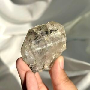 Himalayan Crystal: Black Silver Titanium Inclusions with Calcite Symbiosis 13C