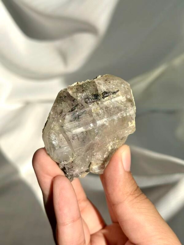 Himalayan Crystal: Black Silver Titanium Inclusions with Calcite Symbiosis 13C