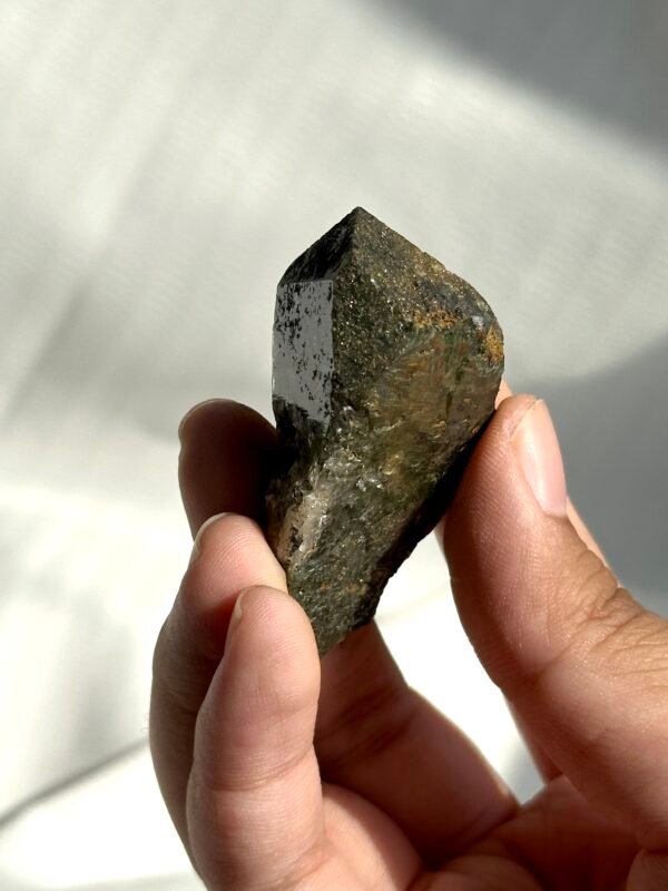 Small Single Himalayan Crystal (from Tibetan Mining Areas) with Enclosed Deep Green Phantom Quartz  14I