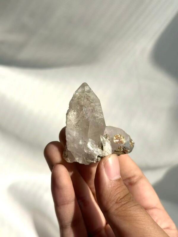Transparent White Himalayan Crystal with Golden-Red Rutile Inclusions  14N
