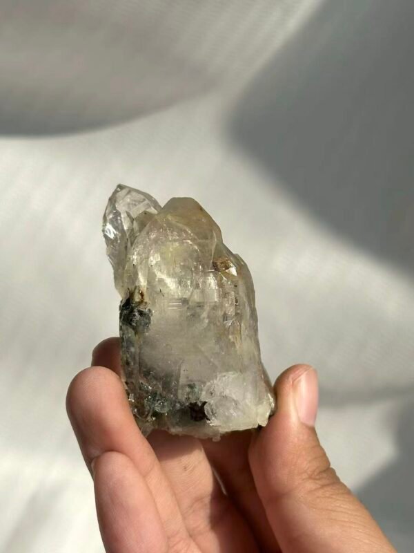 Himalayan Twin-Terminated Crystal with Enclosed Silver-Green Mica & Rutile   14J