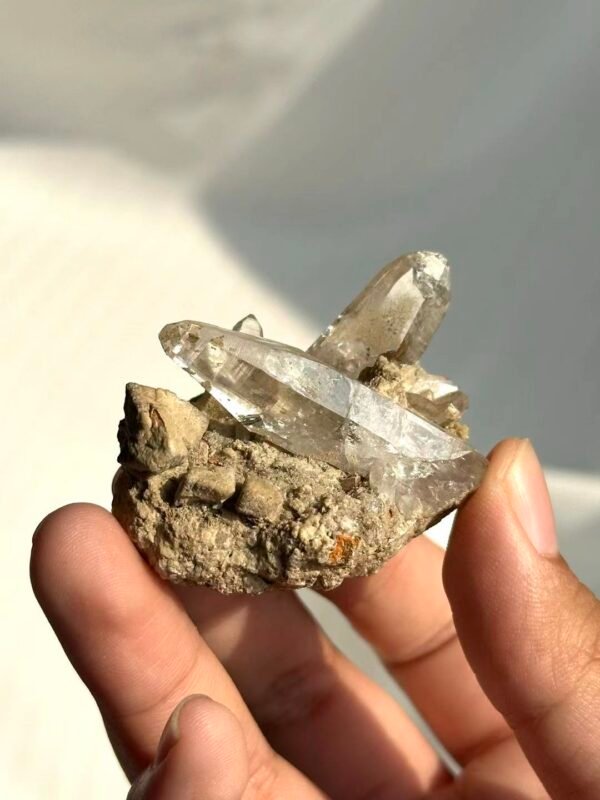 5b9b168958bc370953270fb4516fd27c Twin-Cone Himalayan Crystal Cluster with Calcite Intergrowth 15I