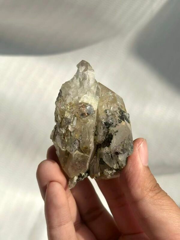 Himalayan Twin-Terminated Crystal with Enclosed Silver-Green Mica & Rutile   14J