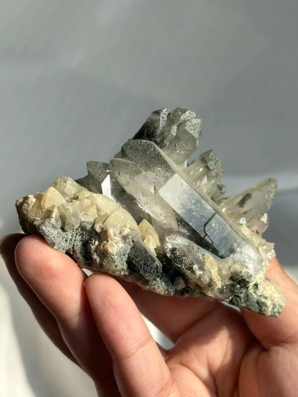 6ad128118a049f1944eb58def7c5d75f Green Phantom-Calcite Intergrown Himalayan Crystal Cluster 15D