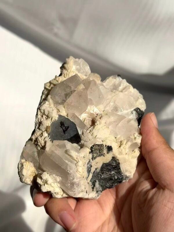 Himalayan Silver Mica, Feldspar & Black Tourmaline Crystal Cluster  16J