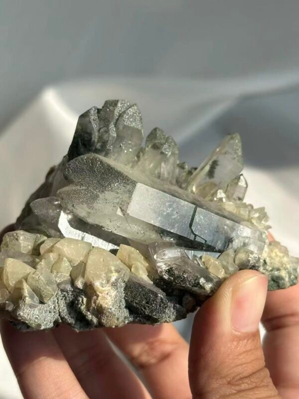 75222b993b063fc482f147806672f21d Green Phantom-Calcite Intergrown Himalayan Crystal Cluster 15D