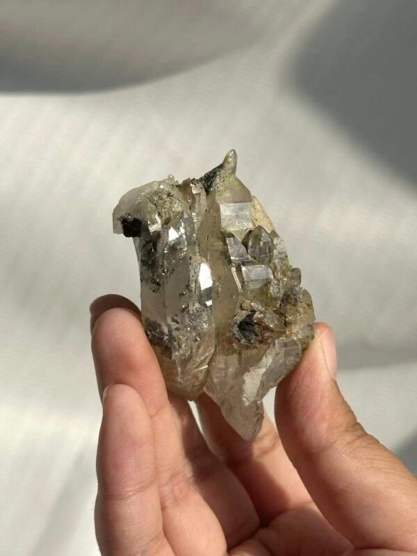 Himalayan Twin-Terminated Crystal with Enclosed Silver-Green Mica & Rutile   14J