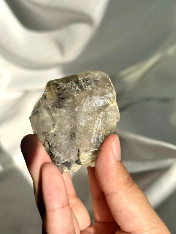 Himalayan Crystal: Black Silver Titanium Inclusions with Calcite Symbiosis 13C