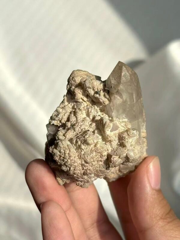 Intergrown Himalayan Crystal with Platinum-White Calcite, Fine Sparkling Mica & Small Green Ore  15F