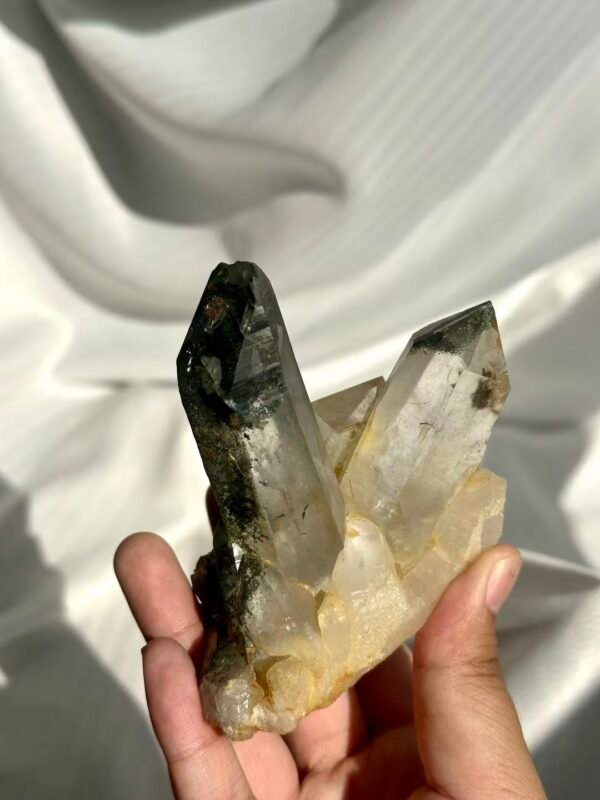 a23b8033c12b0f415ca3c1b901be919a Himalayan Crystal Cluster: Polycrystalline with Green Phantom Inclusions, Limonite Symbiosis & Epitaxial Base 13B