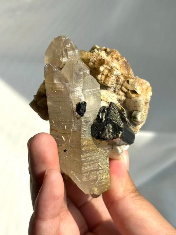 a55dc4ceea99d6832815c407d19387a2 Himalayan Crystal Intergrown with Black Tourmaline & Albite - Medium Handheld Size 15G