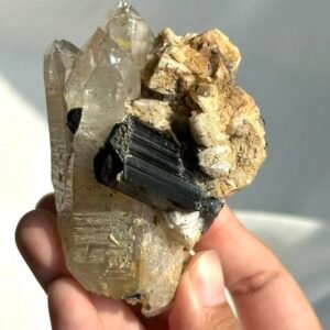 Himalayan Crystal Intergrown with Black Tourmaline & Albite - Medium Handheld Size  15G