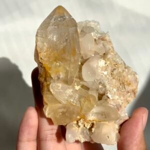 Himalayan Crystal Cluster with Yellow Gel Flower Inclusions and Symbiotic Jelly-like Calcite 11H