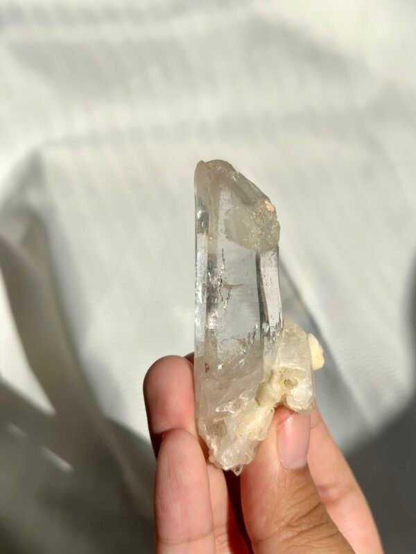 Transparent Sculptural Himalayan Single Crystal with White Calcite Symbiosis  11F