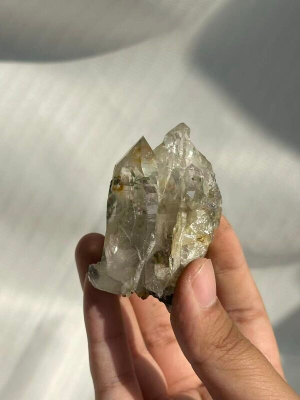 Himalayan Twin-Terminated Crystal with Enclosed Silver-Green Mica & Rutile   14J