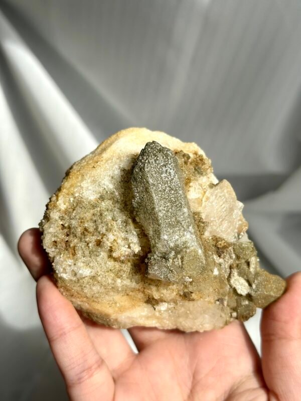 Tibetan Green Phantom Himalayan Crystal Cluster with Buddha's Top & Sparkling Crystal Druse Base  12F