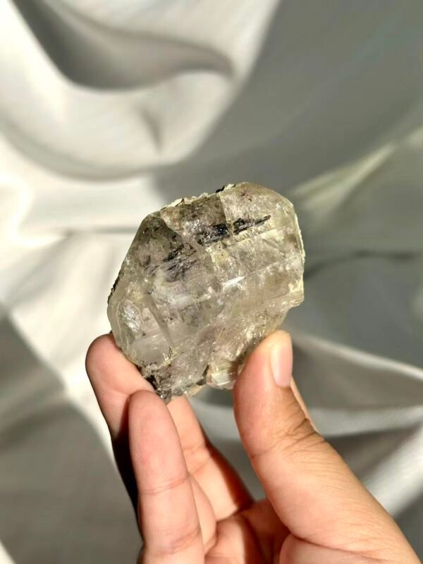 Himalayan Crystal: Black Silver Titanium Inclusions with Calcite Symbiosis 13C