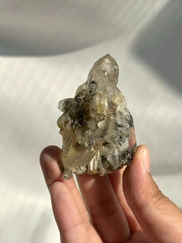 Himalayan Twin-Terminated Crystal with Enclosed Silver-Green Mica & Rutile   14J